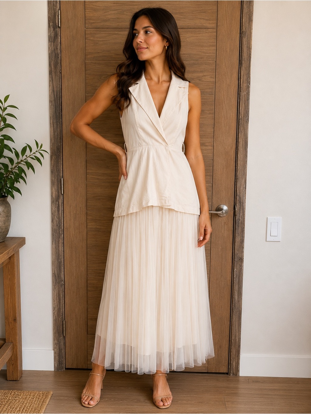 Hutch by Anthropologie Elegant White Pleated Maxi Dress | Chic Layered Neutral